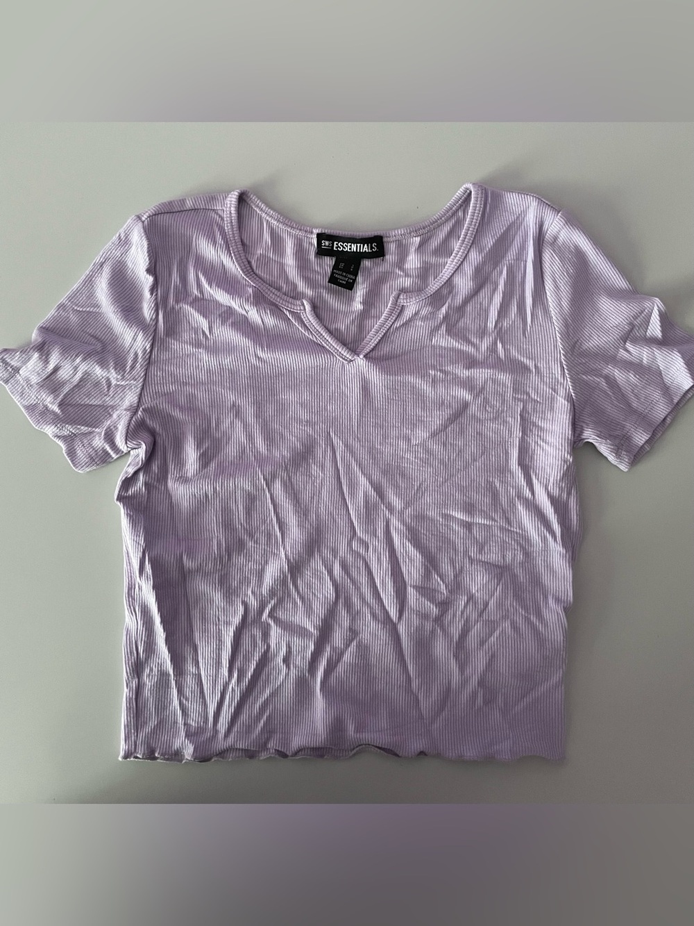 Essentials Lavender Ribbed Short Sleeve V-Notch Tee